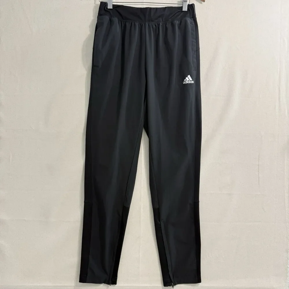 Mens Black Adidas Running Track Pants Athletic Training Wear Polyester Size M